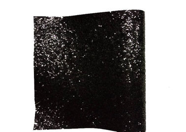 Cina PU Tekstil Chunky Glitter Fabric Wall Coverings Hitam Wallpaper 25cm * 138cm pemasok