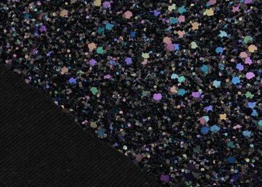 Cina Cotton Backing Laser Black Glitter Fabric, Sparkle Mixed Glitter Material Fabric pabrik